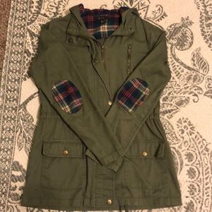 Green Cargo Jacket with Plaid Detail
